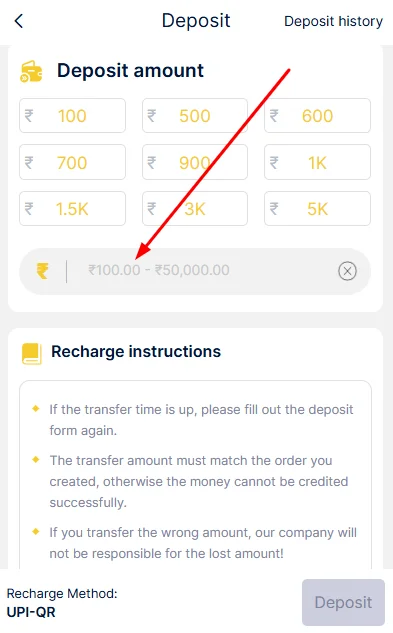 Enter the deposit amount